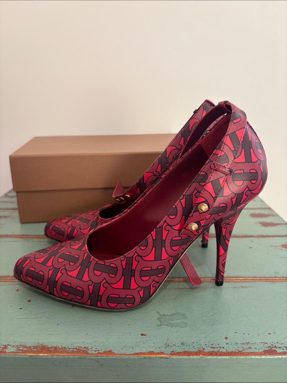 Burberry Red Logo Ankle-Strap Pumps - Women's High Heel - Picture 5 of 15